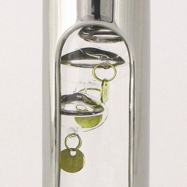 Galileiglas Thermometer, Edelstahl poliert, Wandhalterung, H 145 mm