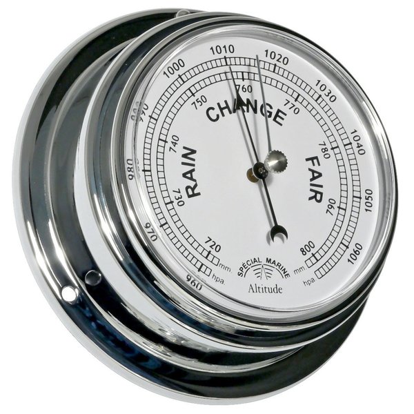 Barometer Altitude Messing verchromt, engl. Bezeichnung, D 125 mm