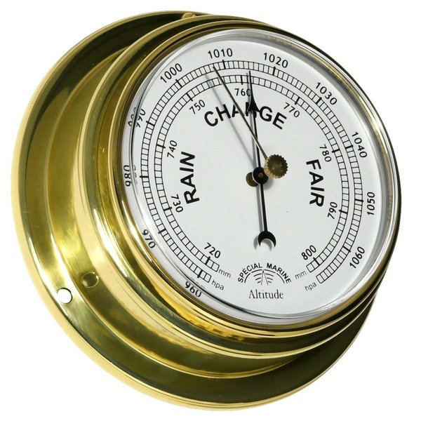 Barometer Altitude Messing poliert, englische Bezeichnung, D 125 mm