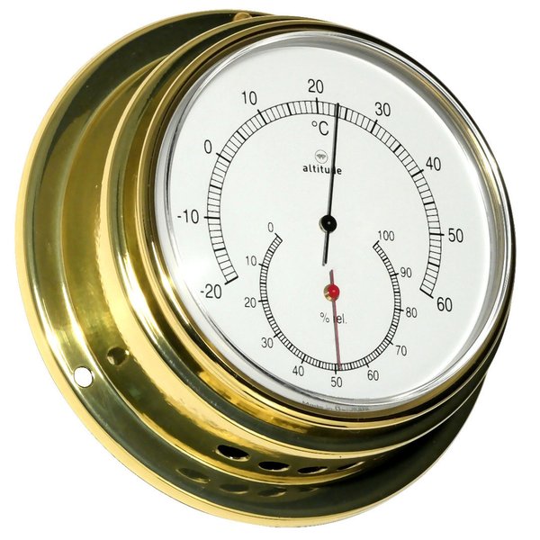 Thermometer-Hygrometer Altitude, Messing poliert, D 125 mm, T 50 mm