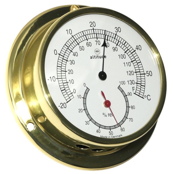 Thermometer-Hygrometer Altitude, Messing poliert, D 97 mm, T 30 mm