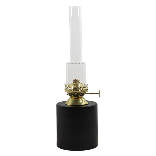 Petroleumlampe, TUBUS rund, schwarz lackiert, Messingbrenner, Höhe 25 cm