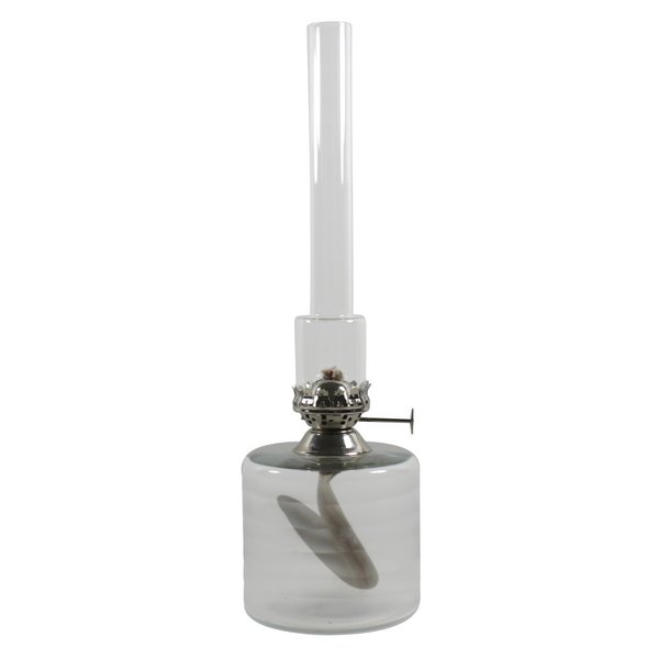 Petroleumlampe Mattglasbehälter, rund, Chrombrenner, Höhe 32 cm