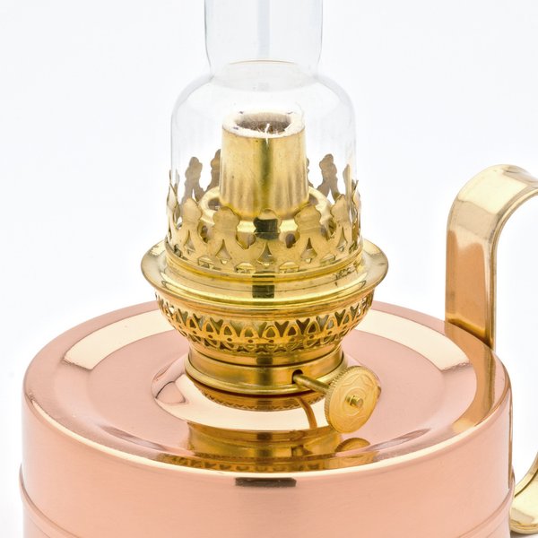 Petroleumlampe GALLEY Kupfer mit weissem VESTA Opalglasschirm, Höhe 32 cm, Leuchtdauer 75 Stunden