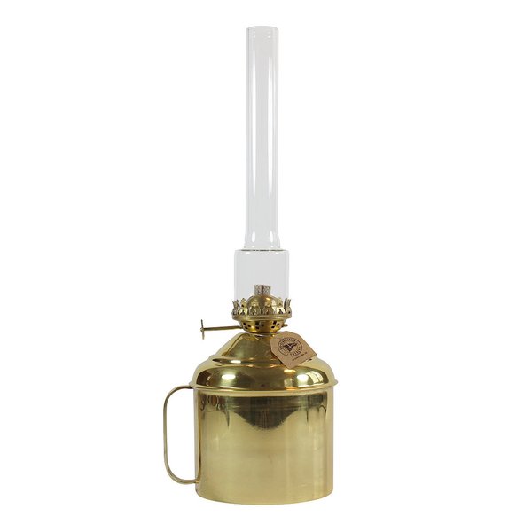 Petroleumlampe LINNE, Messingbehälter mit Griff, rund, Messingbrenner, Höhe 26,5 cm