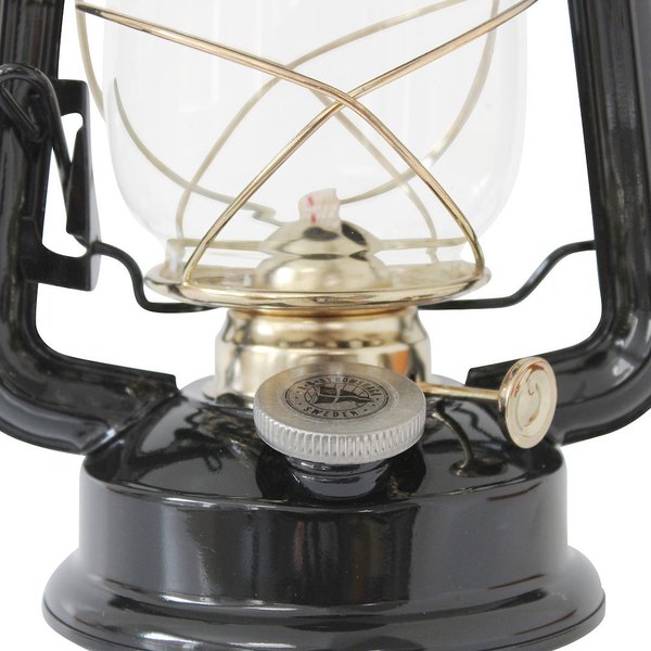Petroleumlampe schwarz-Messing, HEINZE Sturmlaterne H 24 cm, Leuchtdauer 15 Std.