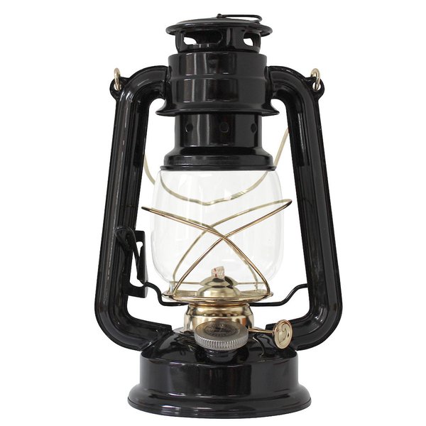 Petroleumlampe-SET schwarz-Messing, H 24 cm, mit  Ersatzdocht, 1 Liter Lampenöl