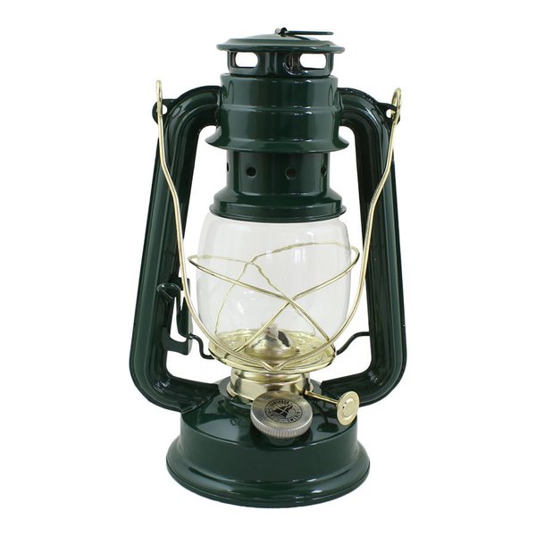 Petroleumlampen-SET grün-Messing, H 24 cm, mit  Ersatzdocht, 1 Liter Lampenöl