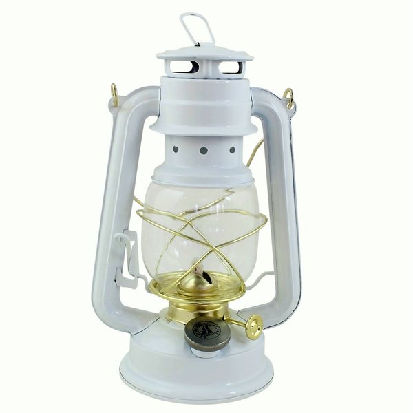 Petroleumlampen-SET weiss-Messing, H 24 cm, mit  Ersatzdocht 716030, 1 Liter Lampenöl