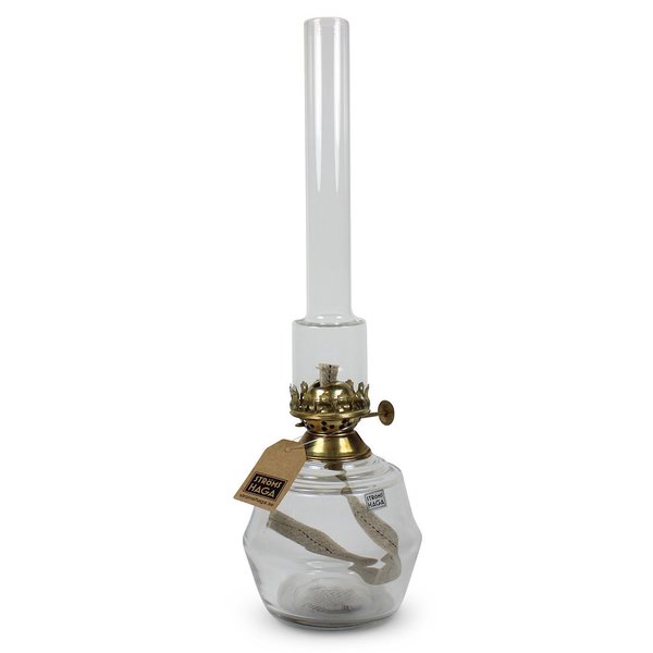 Petroleumlampe MAIKEN aus Gla,s transparent, mit Messingbrenner, Höhe 325 mm