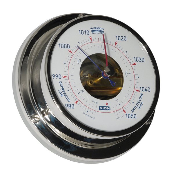 Barometer VION Edelstahl poliert, weisses Zifferblatt, Durchm. 97 mm, Tiefe 32 mm