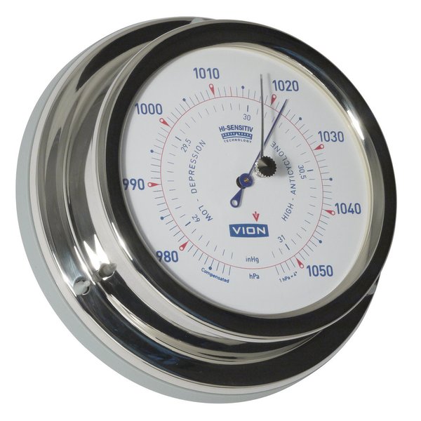 Barometer VION Edelstahl poliert, weisses Zifferblatt, Durchm. 129 mm, Tiefe 40 mm